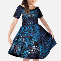 New Zealand New Year-Matariki Kid Short Sleeve Dress Aotearoa Maori Tattoo Galaxy Sky