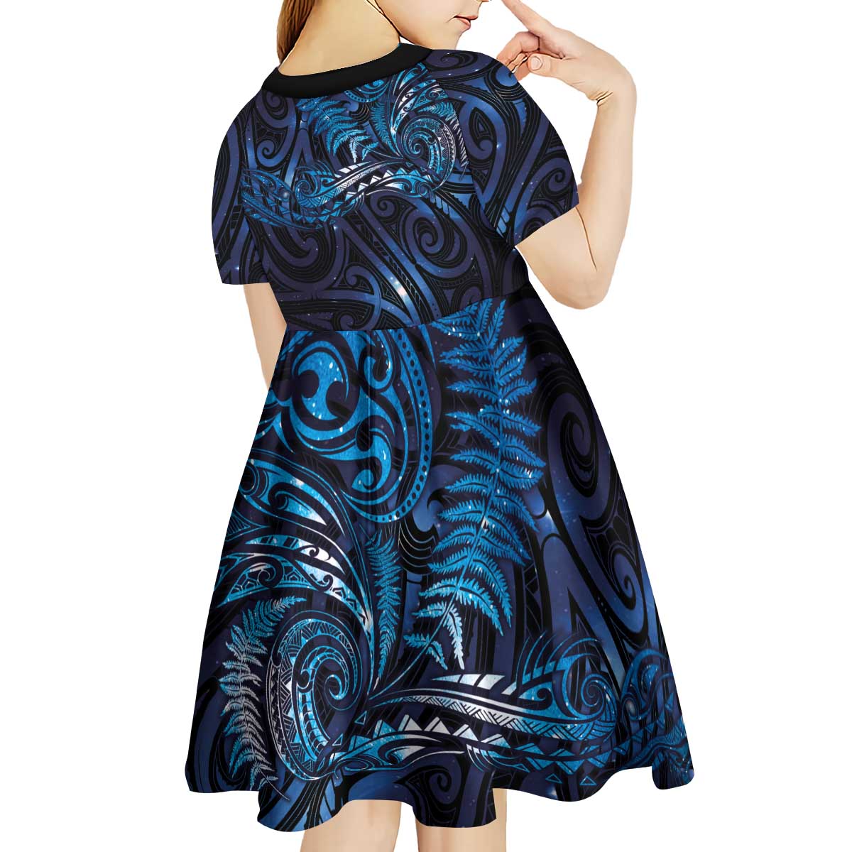 New Zealand New Year-Matariki Kid Short Sleeve Dress Aotearoa Maori Tattoo Galaxy Sky