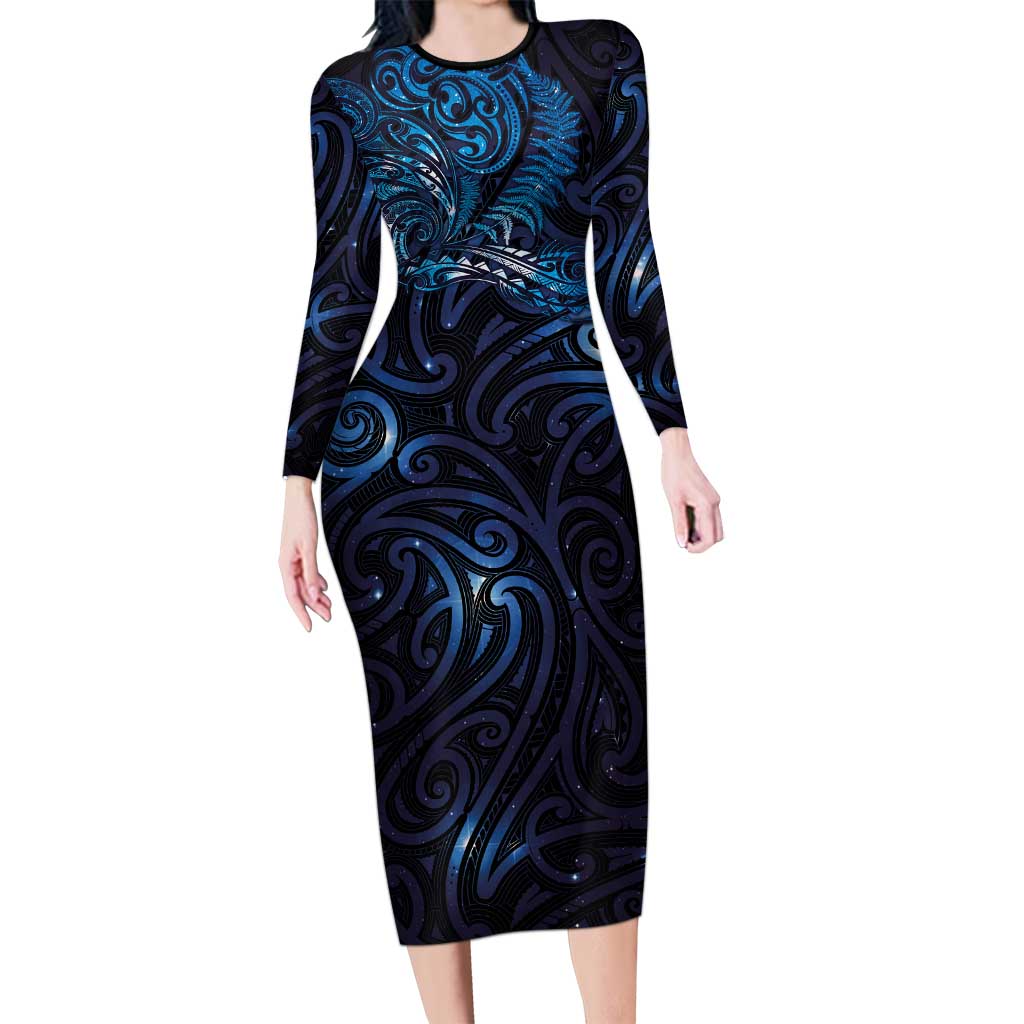 New Zealand New Year-Matariki Long Sleeve Bodycon Dress Aotearoa Maori Tattoo Galaxy Sky LT03 Long Dress Multicolor - Polynesian Pride
