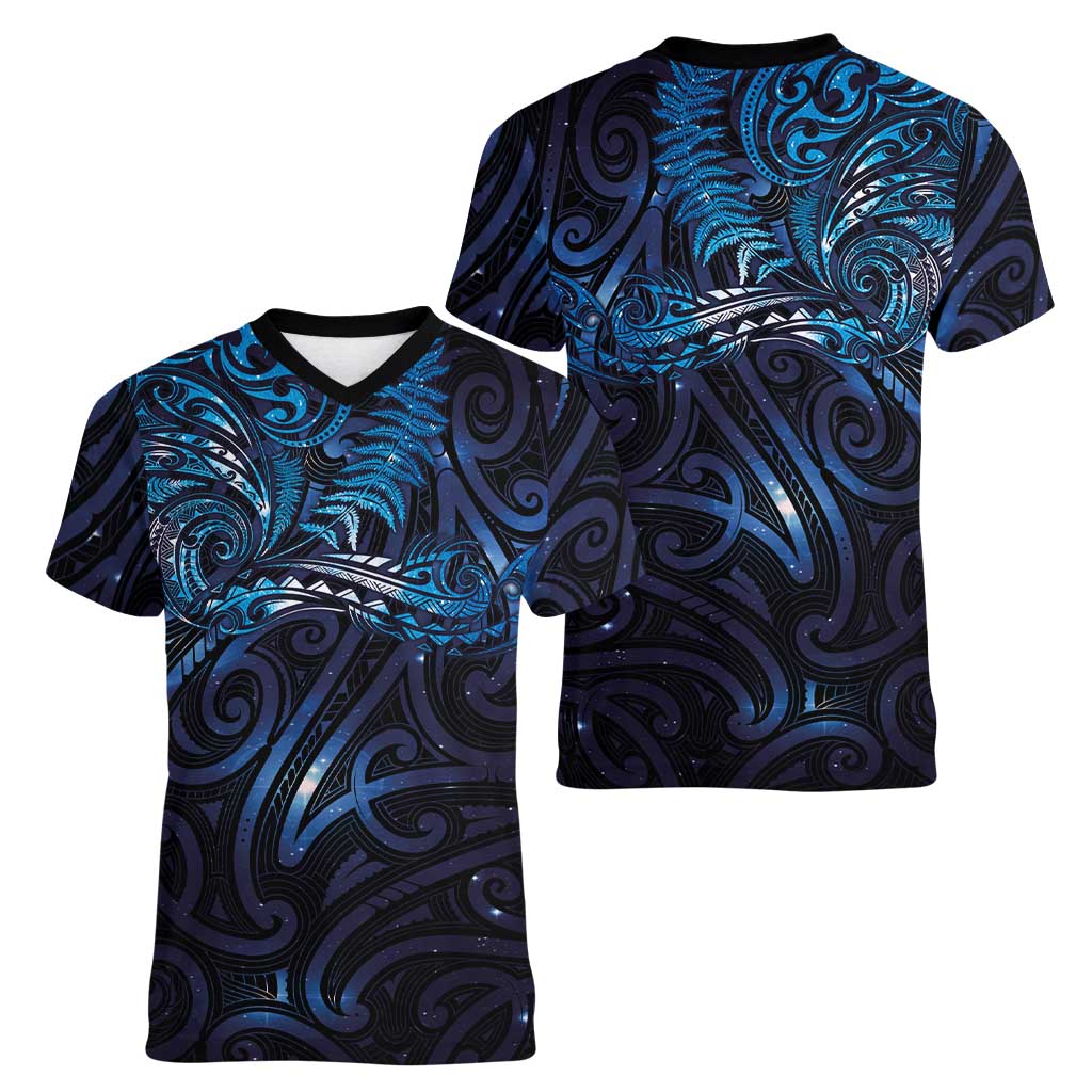 New Zealand New Year-Matariki Women V-Neck T-Shirt Aotearoa Maori Tattoo Galaxy Sky LT03 - Polynesian Pride