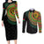 Vanuatu Tribal Tattoo with Namele Leaves Couples Matching Long Sleeve Bodycon Dress and Long Sleeve Button Shirt