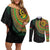 Vanuatu Tribal Tattoo with Namele Leaves Couples Matching Off Shoulder Short Dress and Long Sleeve Button Shirt