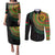 Vanuatu Tribal Tattoo with Namele Leaves Couples Matching Puletasi and Long Sleeve Button Shirt