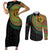 Vanuatu Tribal Tattoo with Namele Leaves Couples Matching Short Sleeve Bodycon Dress and Long Sleeve Button Shirt