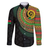 Vanuatu Tribal Tattoo with Namele Leaves Family Matching Long Sleeve Bodycon Dress and Hawaiian Shirt LT03 Dad's Shirt - Long Sleeve Black - Polynesian Pride