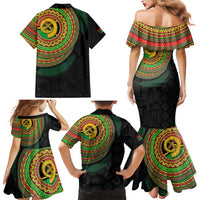 Vanuatu Tribal Tattoo with Namele Leaves Family Matching Mermaid Dress and Hawaiian Shirt LT03 - Polynesian Pride