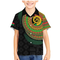 Vanuatu Tribal Tattoo with Namele Leaves Family Matching Mermaid Dress and Hawaiian Shirt LT03 Son's Shirt Black - Polynesian Pride