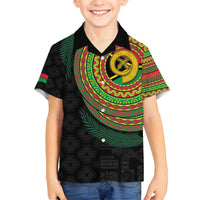 Vanuatu Tribal Tattoo with Namele Leaves Family Matching Off Shoulder Maxi Dress and Hawaiian Shirt