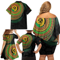 Vanuatu Tribal Tattoo with Namele Leaves Family Matching Off Shoulder Short Dress and Hawaiian Shirt LT03 - Polynesian Pride