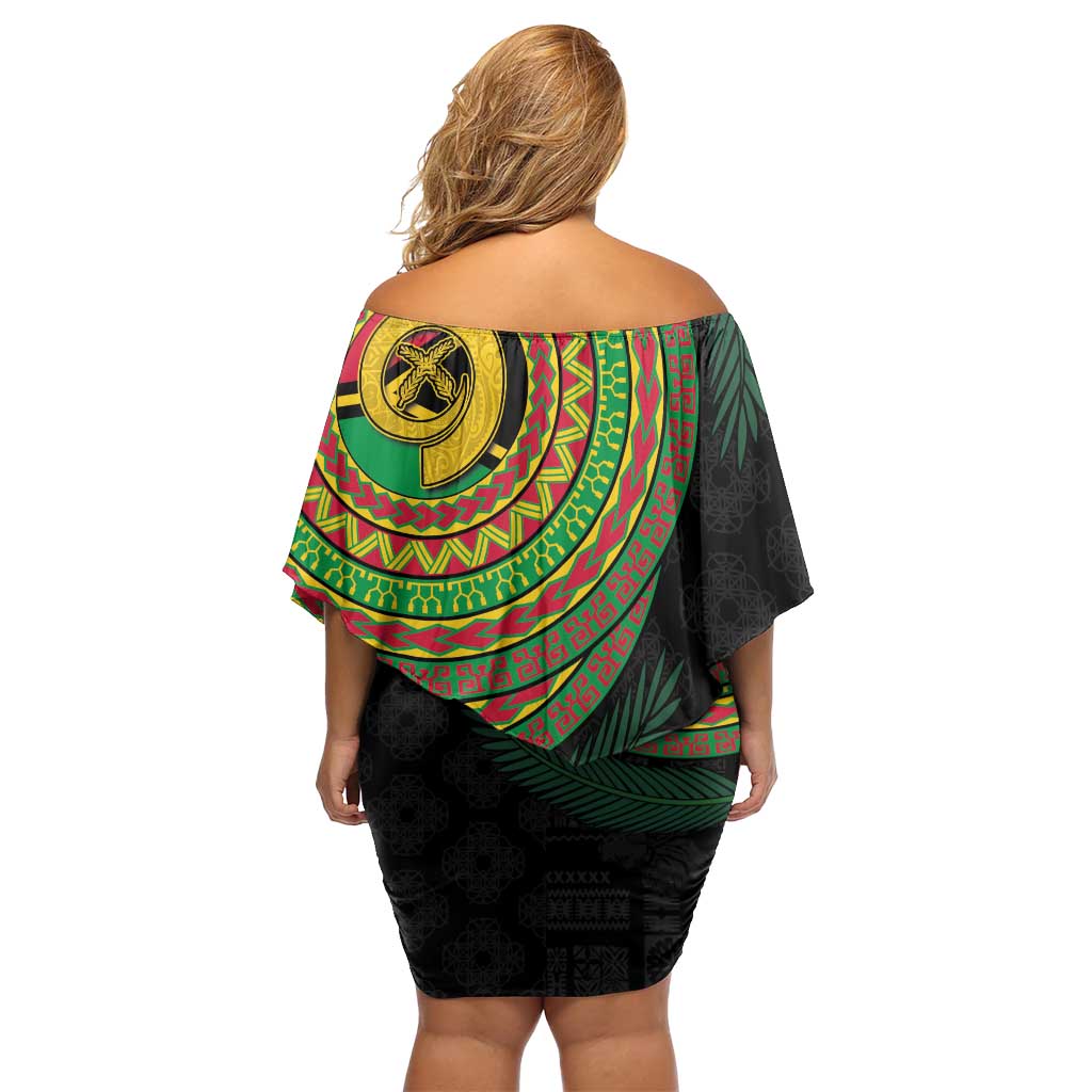 Vanuatu Tribal Tattoo with Namele Leaves Family Matching Off Shoulder Short Dress and Hawaiian Shirt LT03 - Polynesian Pride