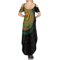 Vanuatu Tribal Tattoo with Namele Leaves Family Matching Summer Maxi Dress and Hawaiian Shirt