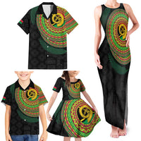 Vanuatu Tribal Tattoo with Namele Leaves Family Matching Tank Maxi Dress and Hawaiian Shirt LT03 - Polynesian Pride