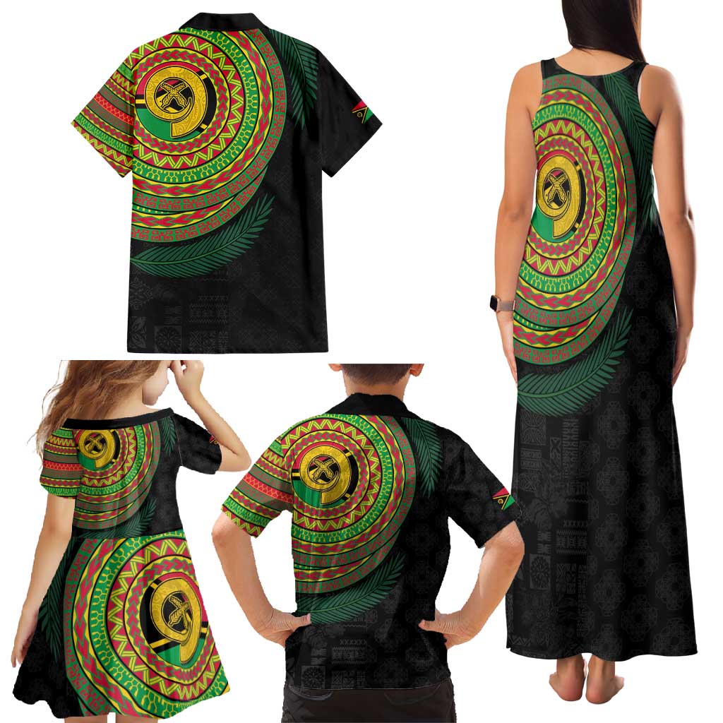 Vanuatu Tribal Tattoo with Namele Leaves Family Matching Tank Maxi Dress and Hawaiian Shirt LT03 - Polynesian Pride