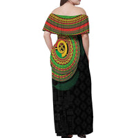 Vanuatu Tribal Tattoo with Namele Leaves Off Shoulder Maxi Dress