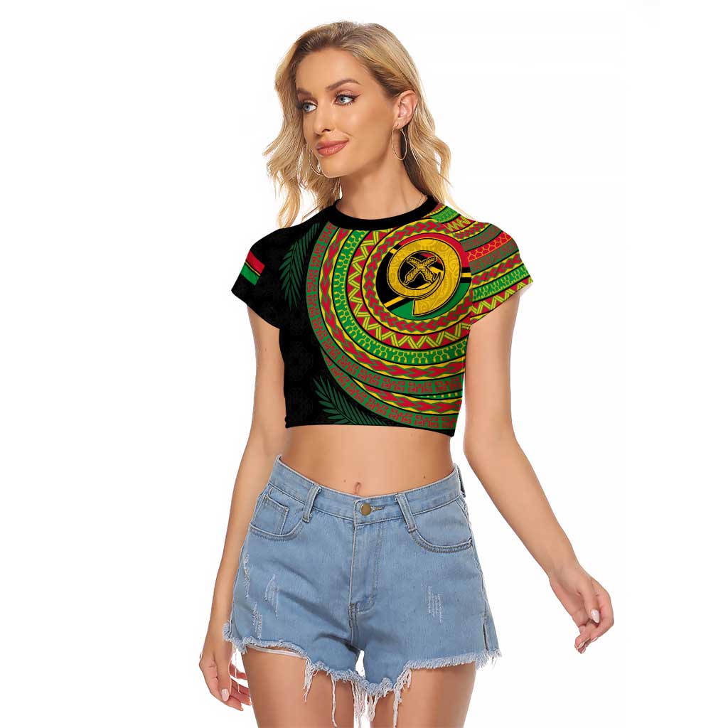 Vanuatu Tribal Tattoo with Namele Leaves Raglan Cropped T Shirt