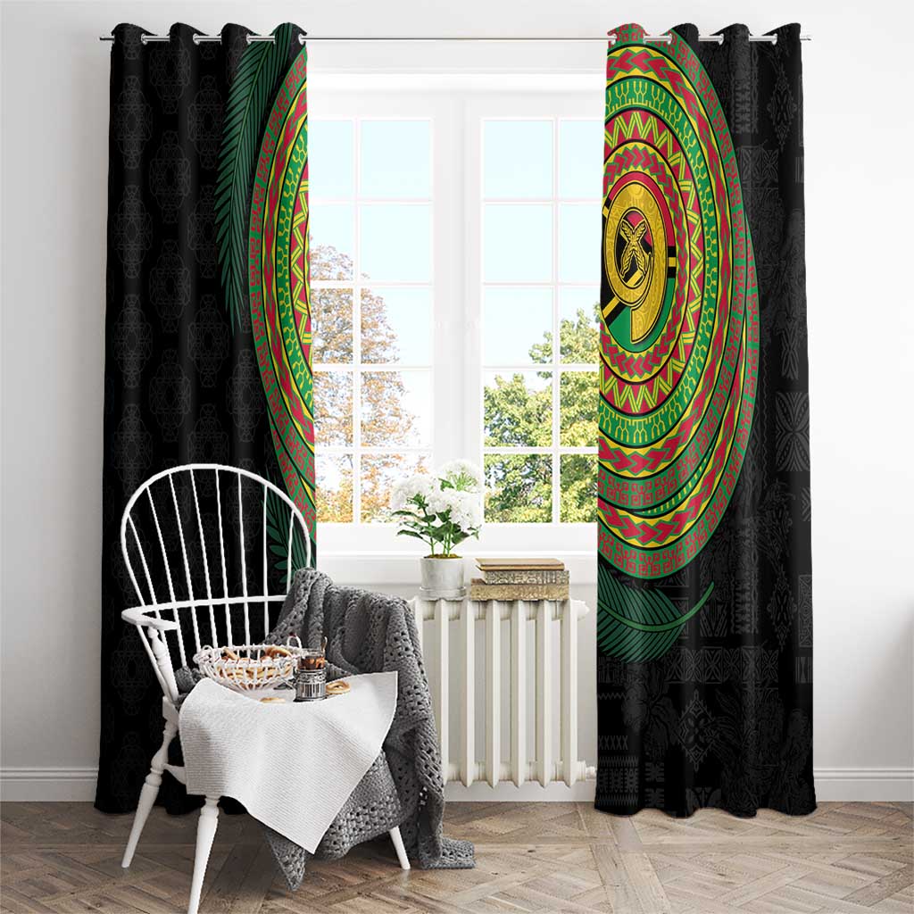 Vanuatu Tribal Tattoo with Namele Leaves Window Curtain