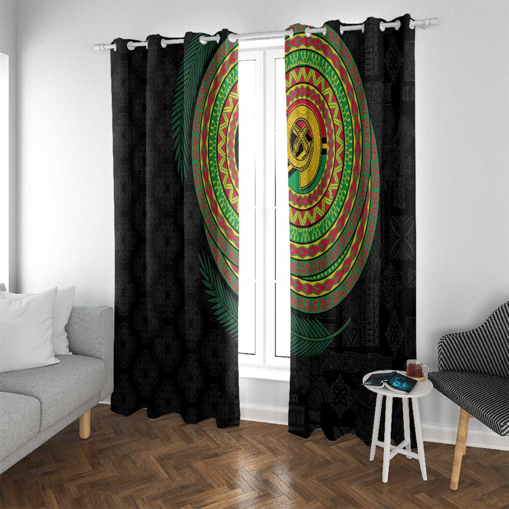 Vanuatu Tribal Tattoo with Namele Leaves Window Curtain