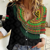 Vanuatu Tribal Tattoo with Namele Leaves Women Casual Shirt