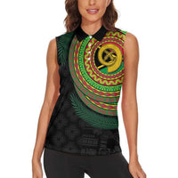 Vanuatu Tribal Tattoo with Namele Leaves Women Sleeveless Polo Shirt