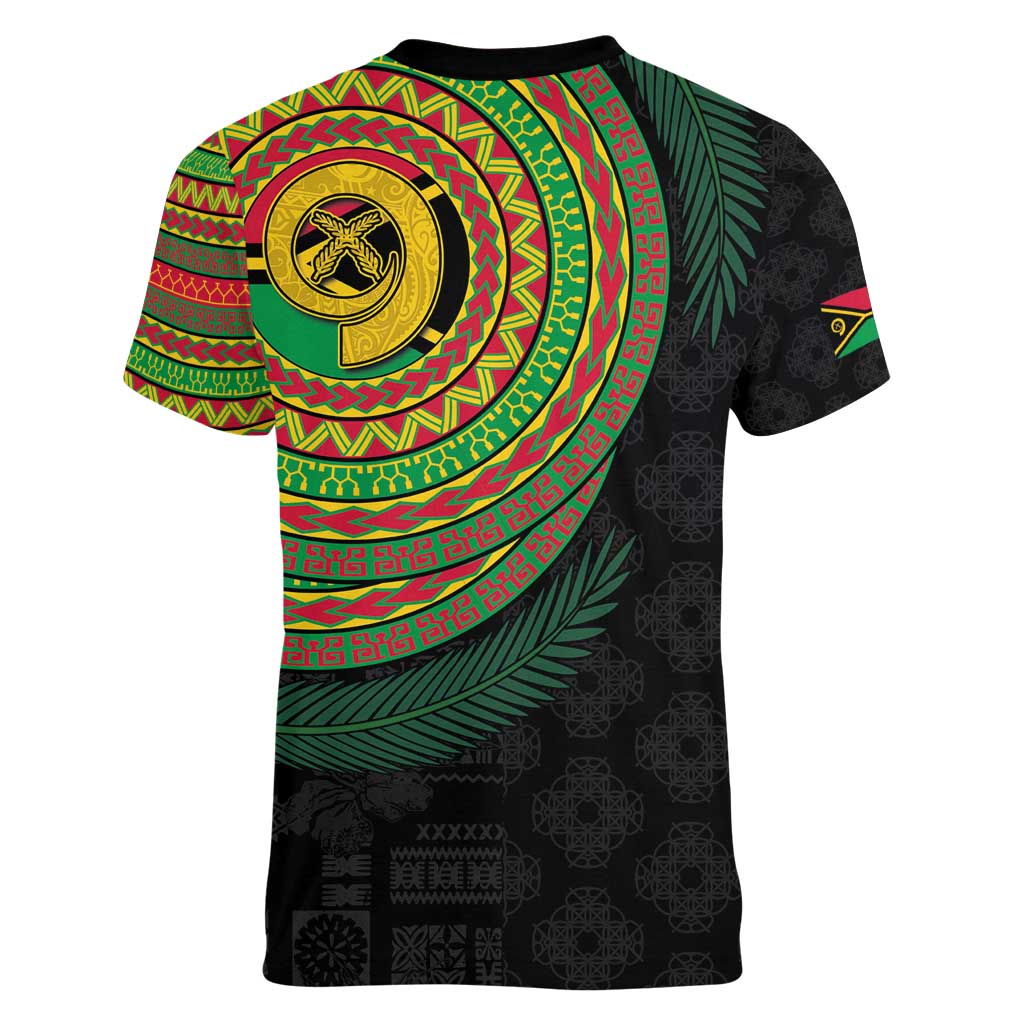 Vanuatu Tribal Tattoo with Namele Leaves Women V-Neck T-Shirt