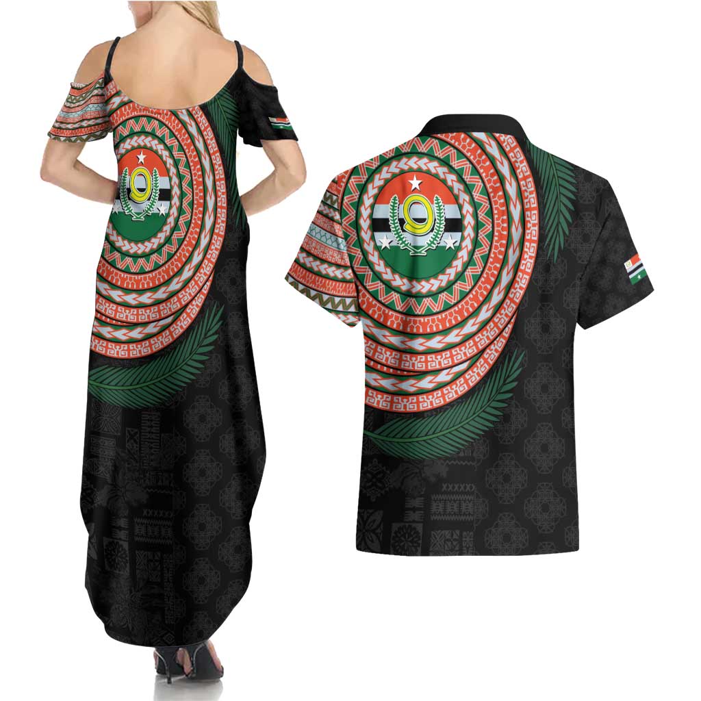 Penama Tribal Tattoo with Namele Leaves Couples Matching Summer Maxi Dress and Hawaiian Shirt LT03 - Polynesian Pride
