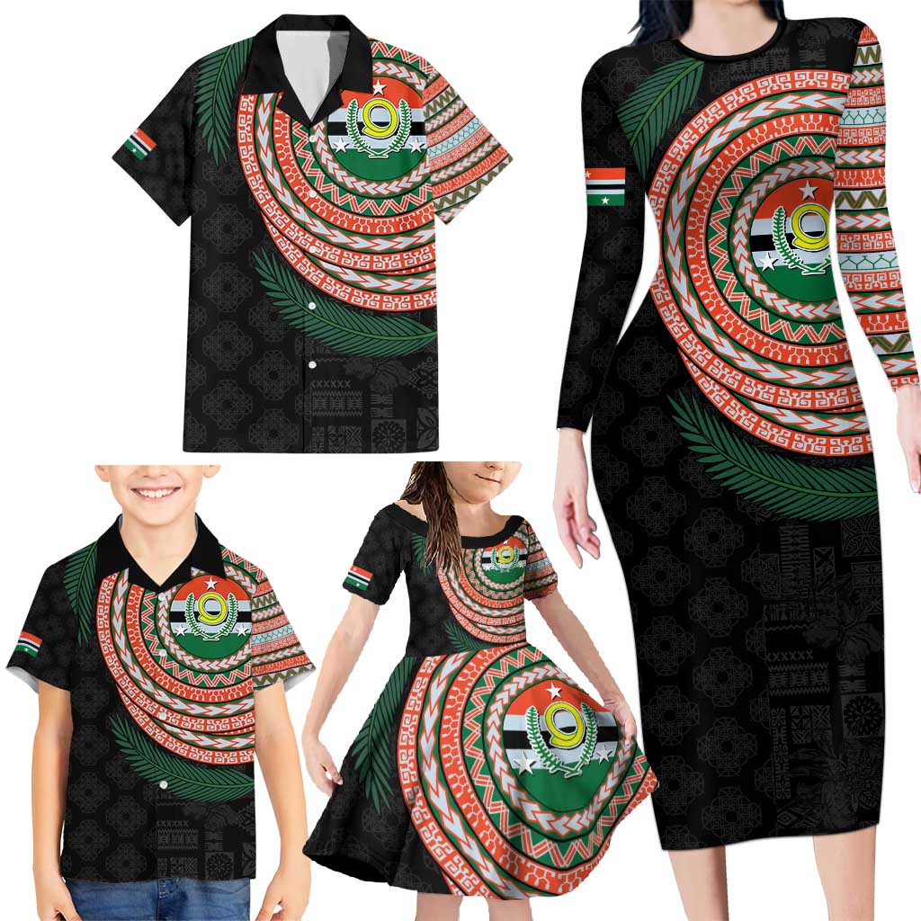 Penama Tribal Tattoo with Namele Leaves Family Matching Long Sleeve Bodycon Dress and Hawaiian Shirt LT03 - Polynesian Pride