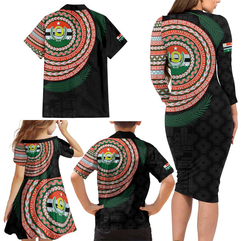 Penama Tribal Tattoo with Namele Leaves Family Matching Long Sleeve Bodycon Dress and Hawaiian Shirt LT03 - Polynesian Pride