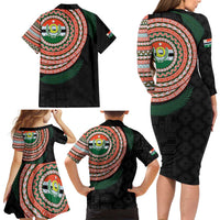 Penama Tribal Tattoo with Namele Leaves Family Matching Long Sleeve Bodycon Dress and Hawaiian Shirt LT03 - Polynesian Pride