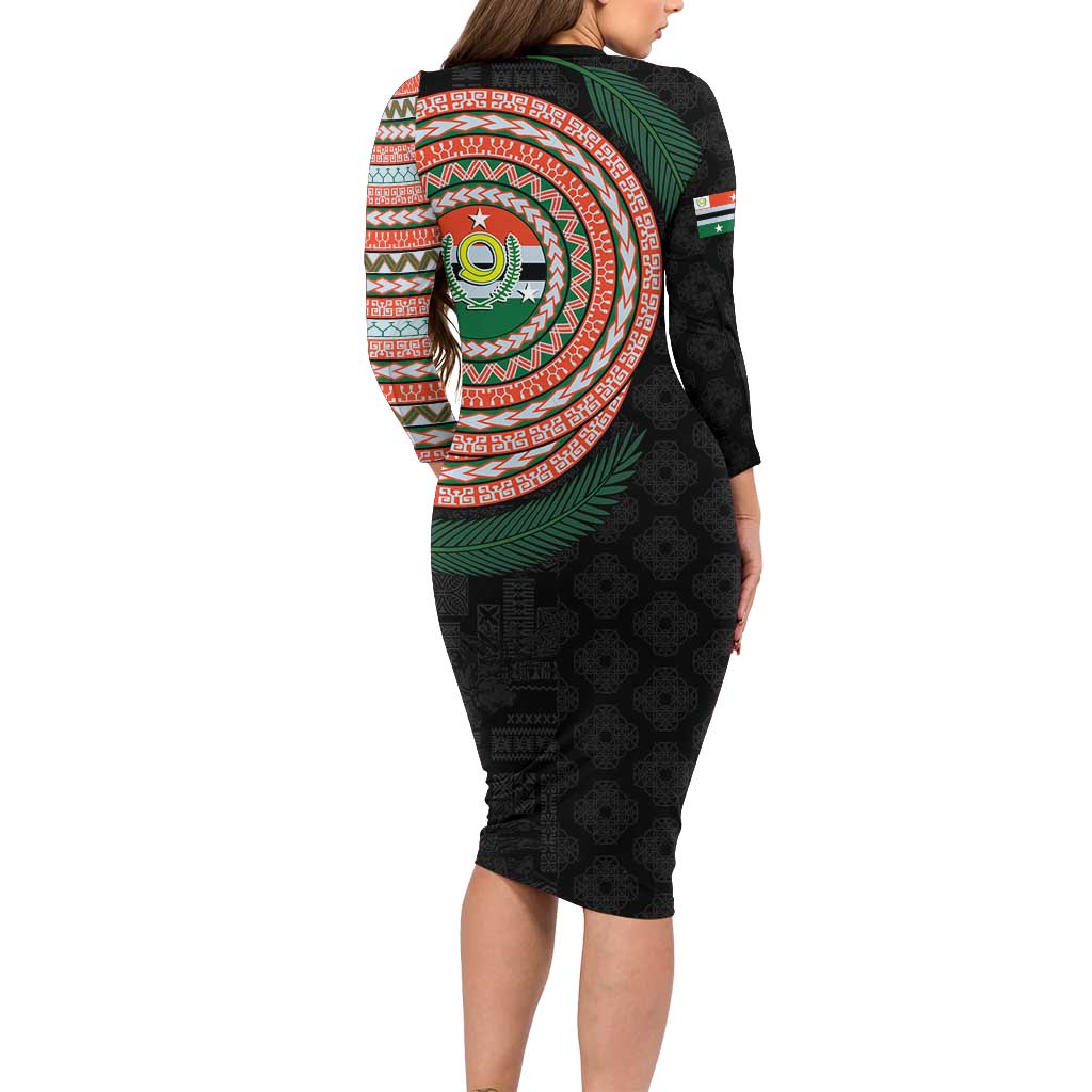 Penama Tribal Tattoo with Namele Leaves Family Matching Long Sleeve Bodycon Dress and Hawaiian Shirt LT03 - Polynesian Pride