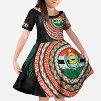 Penama Tribal Tattoo with Namele Leaves Family Matching Mermaid Dress and Hawaiian Shirt LT03 Daughter's Dress Black - Polynesian Pride