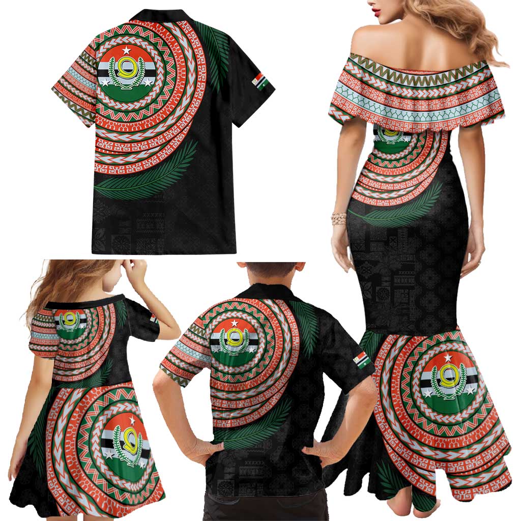 Penama Tribal Tattoo with Namele Leaves Family Matching Mermaid Dress and Hawaiian Shirt LT03 - Polynesian Pride