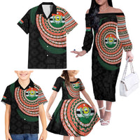 Penama Tribal Tattoo with Namele Leaves Family Matching Off The Shoulder Long Sleeve Dress and Hawaiian Shirt LT03 - Polynesian Pride