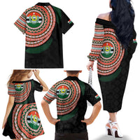 Penama Tribal Tattoo with Namele Leaves Family Matching Off The Shoulder Long Sleeve Dress and Hawaiian Shirt LT03 - Polynesian Pride
