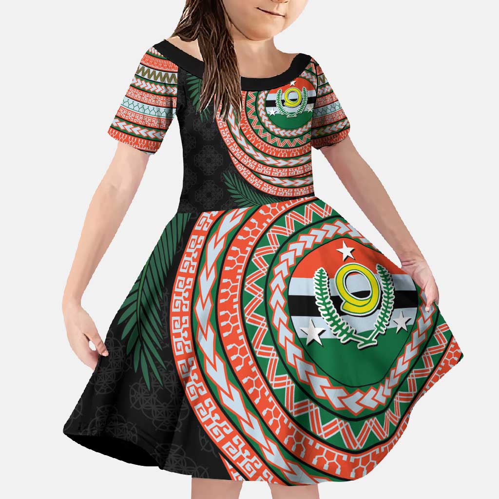 Penama Tribal Tattoo with Namele Leaves Family Matching Off Shoulder Maxi Dress and Hawaiian Shirt LT03 Daughter's Dress Black - Polynesian Pride