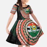 Penama Tribal Tattoo with Namele Leaves Family Matching Off Shoulder Maxi Dress and Hawaiian Shirt LT03 Daughter's Dress Black - Polynesian Pride