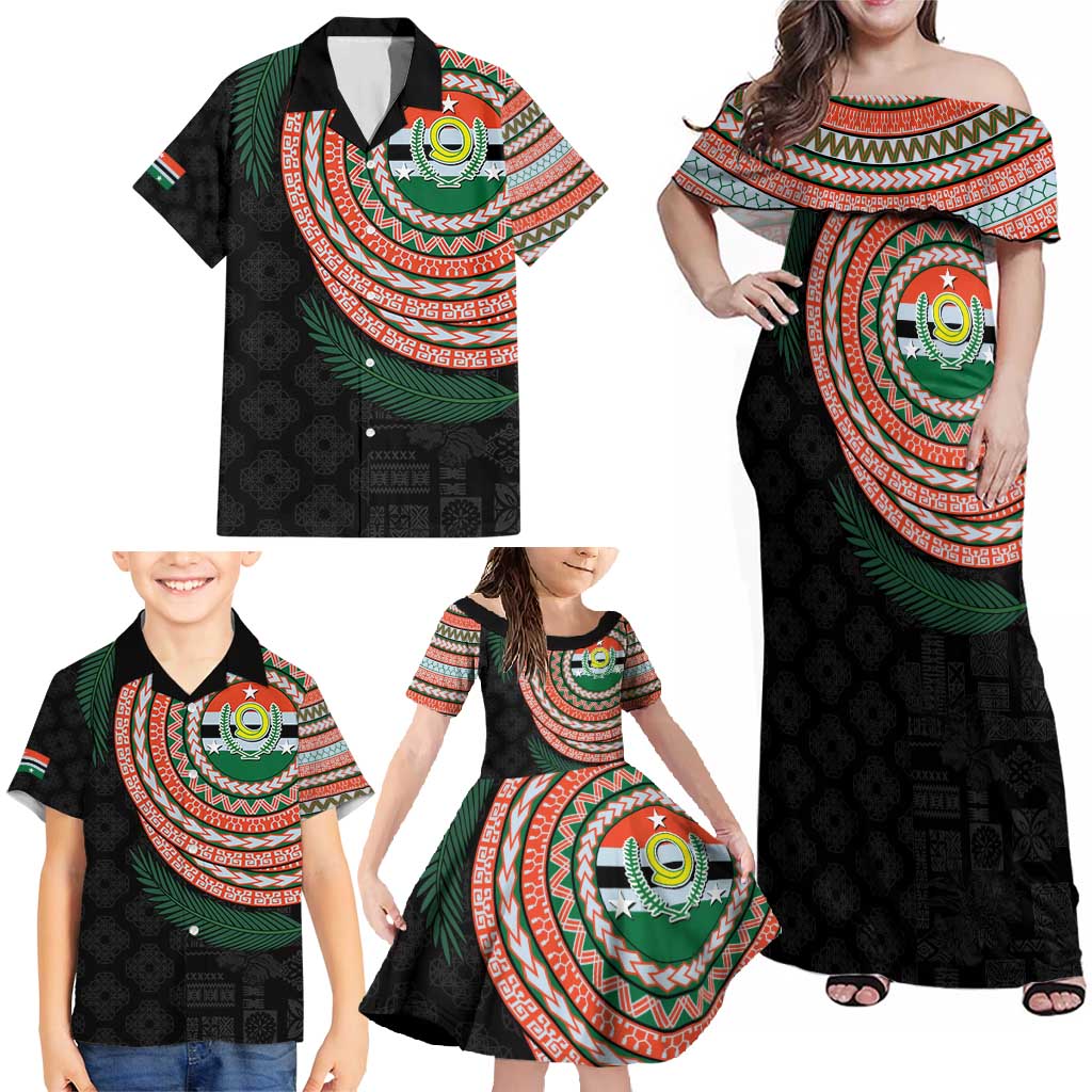 Penama Tribal Tattoo with Namele Leaves Family Matching Off Shoulder Maxi Dress and Hawaiian Shirt LT03 - Polynesian Pride