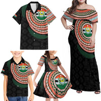 Penama Tribal Tattoo with Namele Leaves Family Matching Off Shoulder Maxi Dress and Hawaiian Shirt LT03 - Polynesian Pride