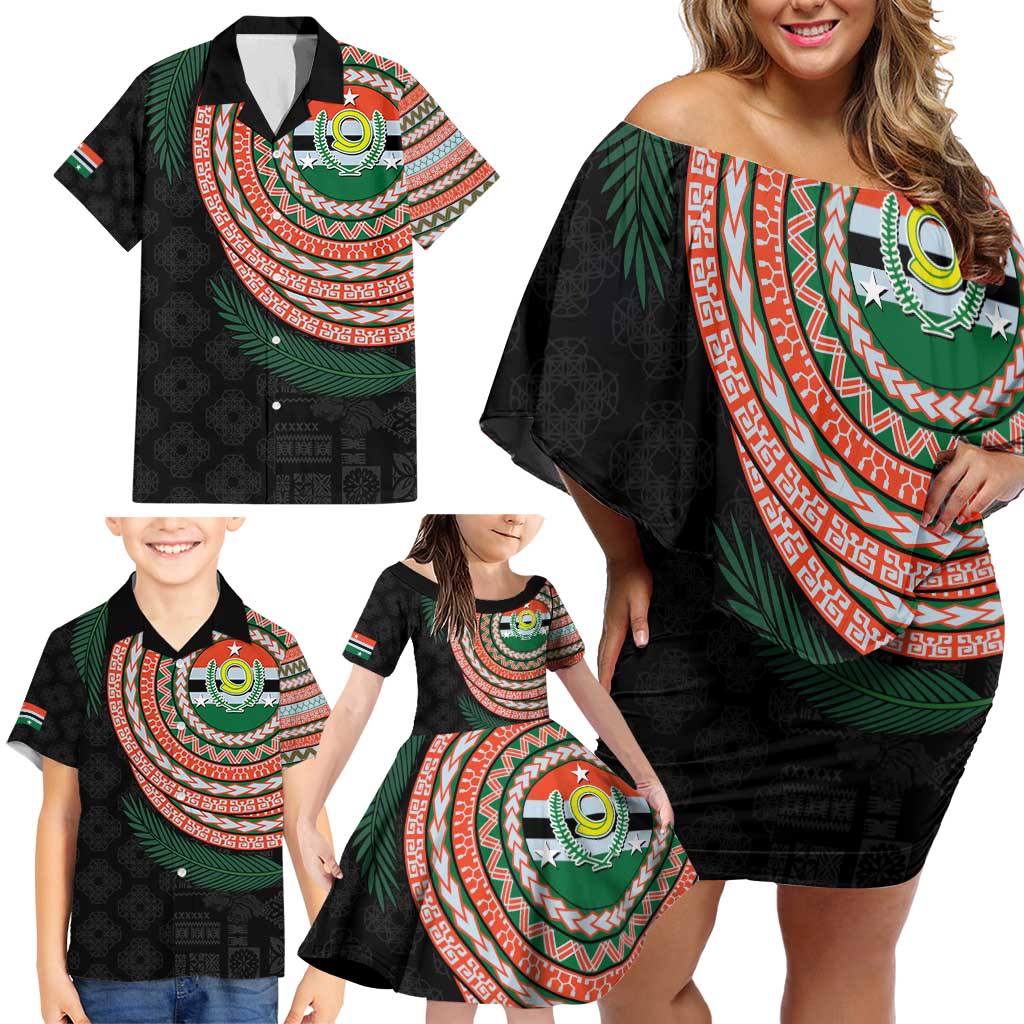 Penama Tribal Tattoo with Namele Leaves Family Matching Off Shoulder Short Dress and Hawaiian Shirt LT03 - Polynesian Pride