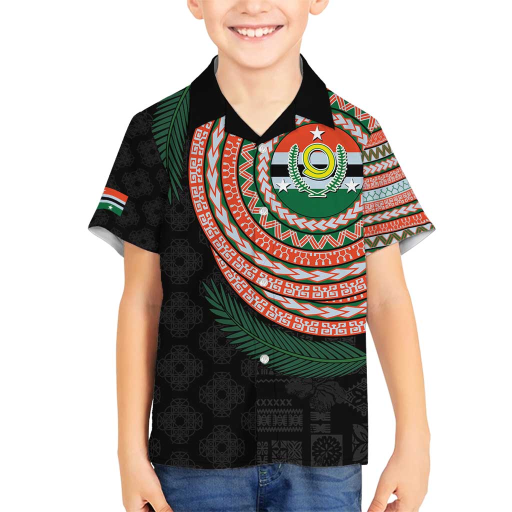 Penama Tribal Tattoo with Namele Leaves Family Matching Off Shoulder Short Dress and Hawaiian Shirt LT03 Son's Shirt Black - Polynesian Pride
