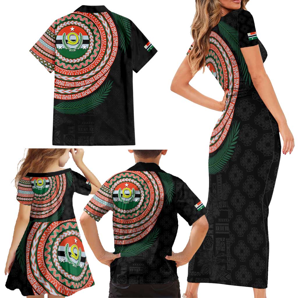 Penama Tribal Tattoo with Namele Leaves Family Matching Short Sleeve Bodycon Dress and Hawaiian Shirt LT03 - Polynesian Pride