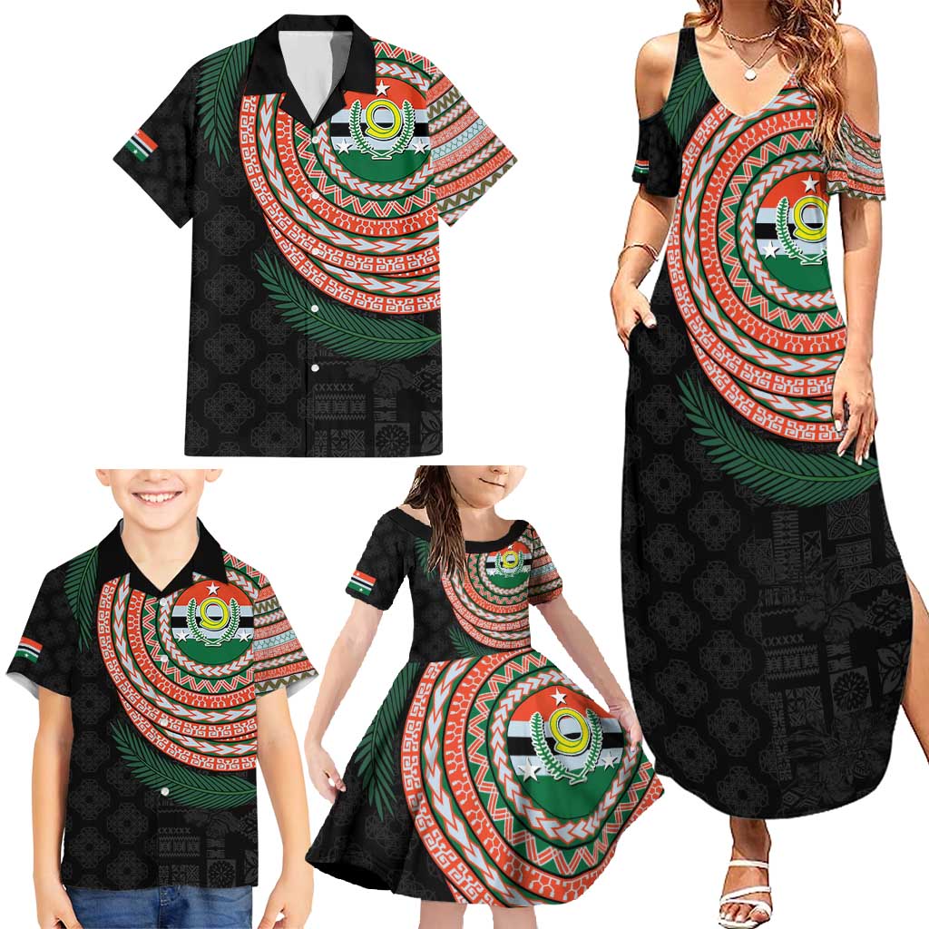 Penama Tribal Tattoo with Namele Leaves Family Matching Summer Maxi Dress and Hawaiian Shirt LT03 - Polynesian Pride