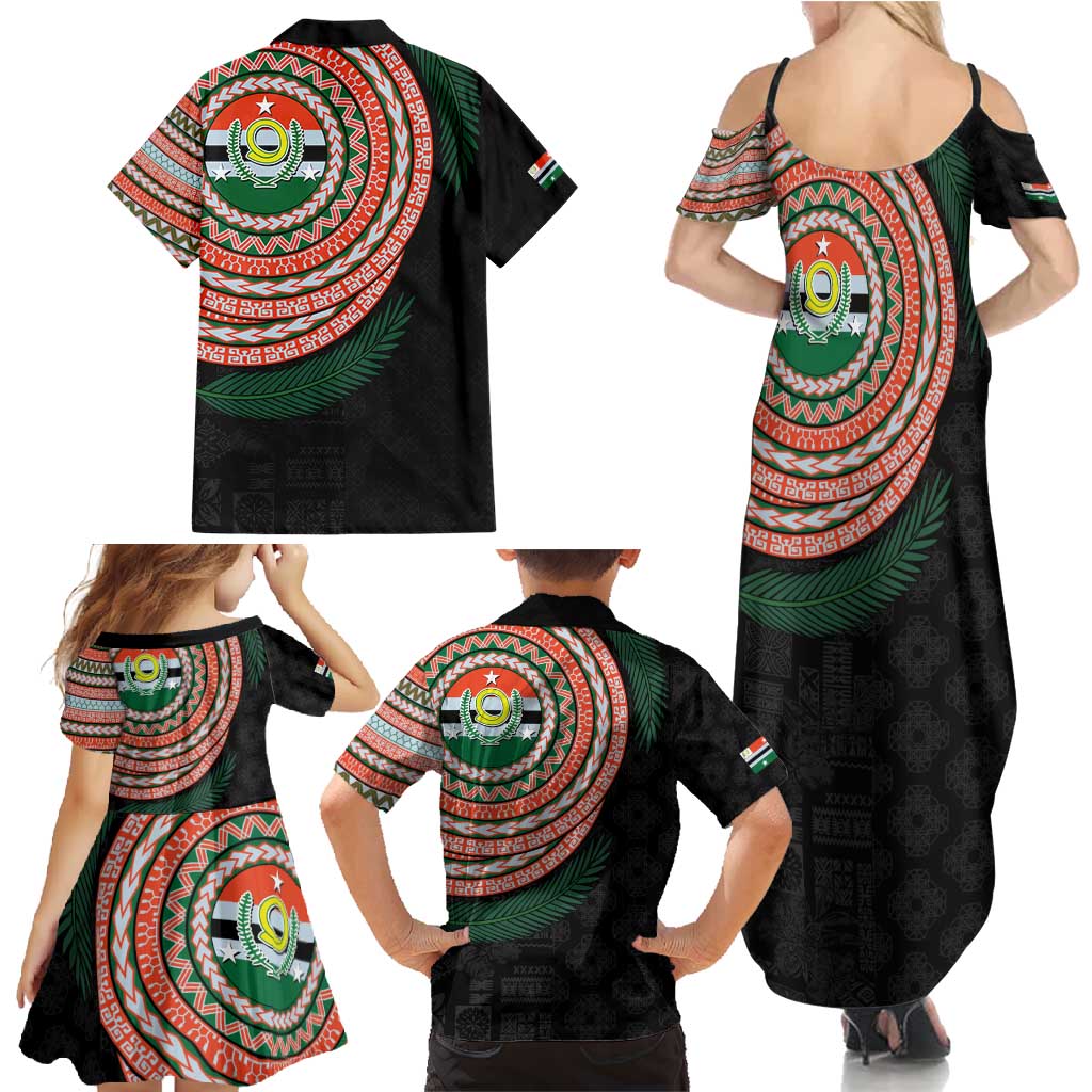 Penama Tribal Tattoo with Namele Leaves Family Matching Summer Maxi Dress and Hawaiian Shirt LT03 - Polynesian Pride
