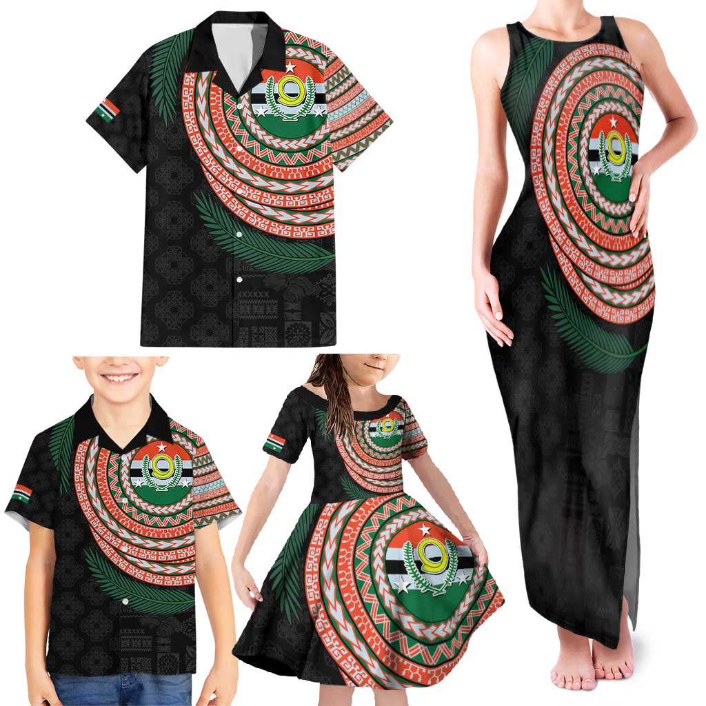 Penama Tribal Tattoo with Namele Leaves Family Matching Tank Maxi Dress and Hawaiian Shirt LT03 - Polynesian Pride