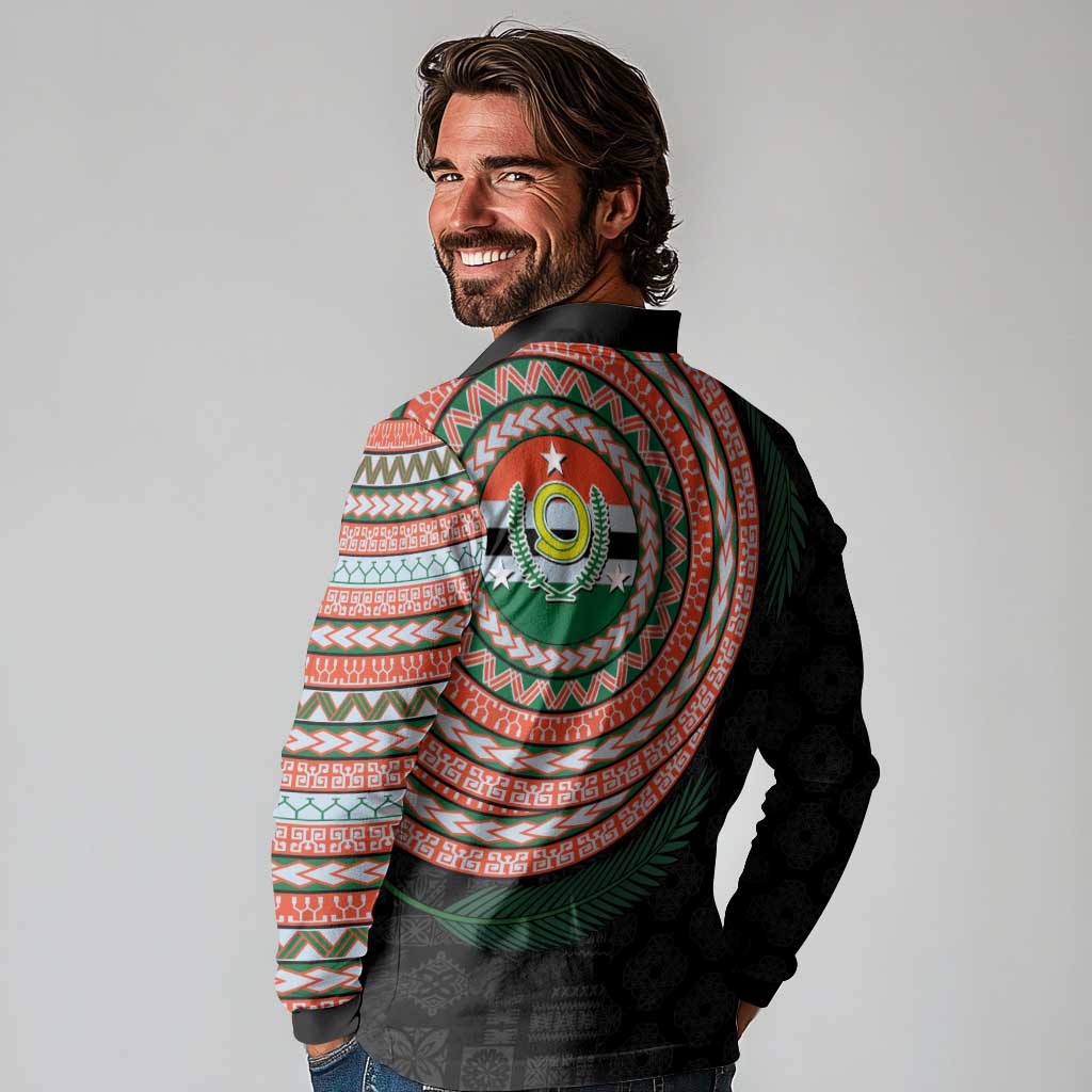 Penama Tribal Tattoo with Namele Leaves Long Sleeve Polo Shirt