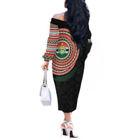 Penama Tribal Tattoo with Namele Leaves Off The Shoulder Long Sleeve Dress