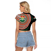 Penama Tribal Tattoo with Namele Leaves Raglan Cropped T Shirt