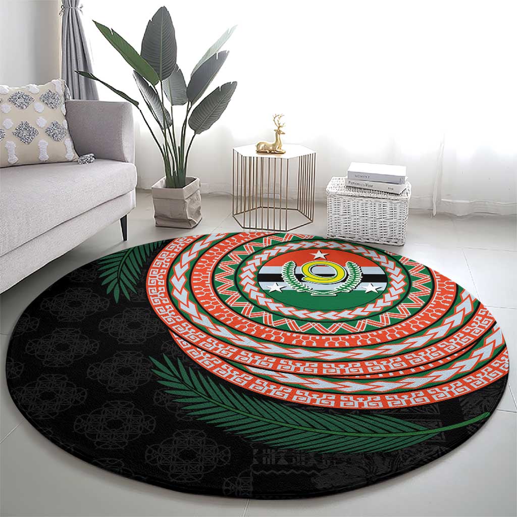 Penama Tribal Tattoo with Namele Leaves Round Carpet