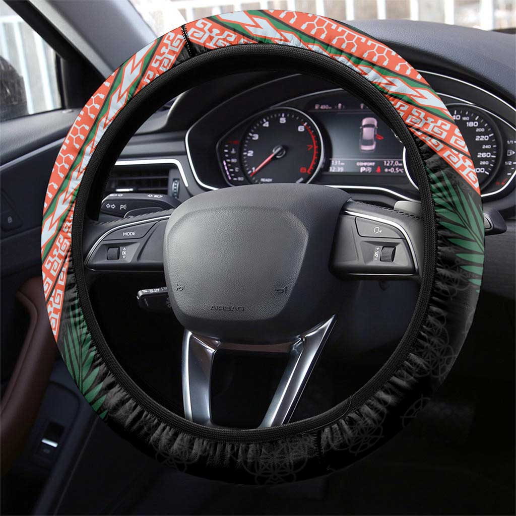 Penama Tribal Tattoo with Namele Leaves Steering Wheel Cover