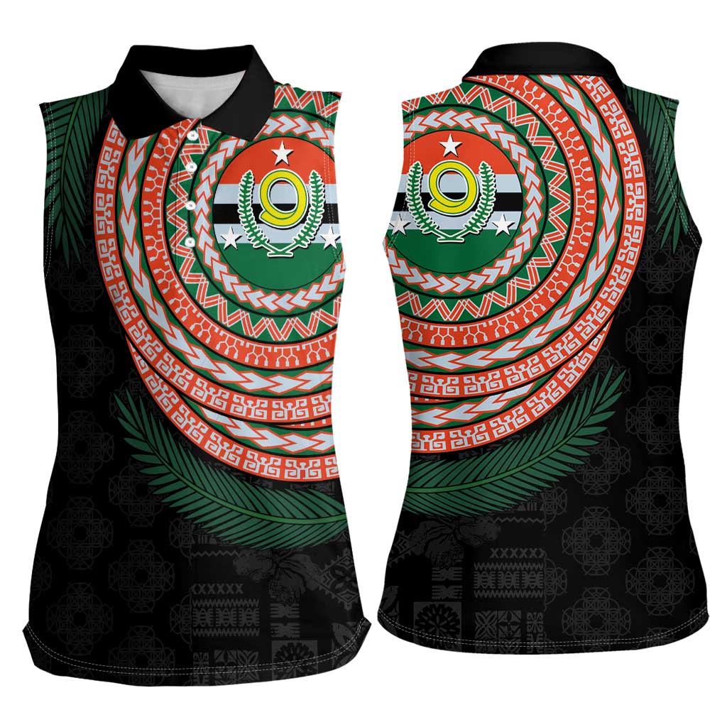 Penama Tribal Tattoo with Namele Leaves Women Sleeveless Polo Shirt
