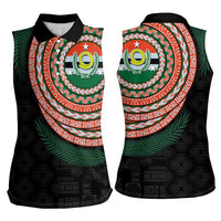 Penama Tribal Tattoo with Namele Leaves Women Sleeveless Polo Shirt